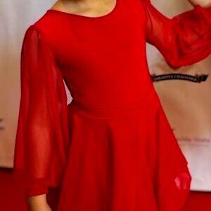 Girls Latin & Ballroom Dance Red Regulation Leotard & Skirt-- Dance America -8/9